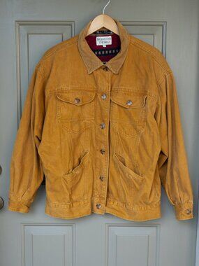 Vintage 80s Chore Coat Slouchy Oversize Brown Mustard Yellow Canvas Barn Jacket